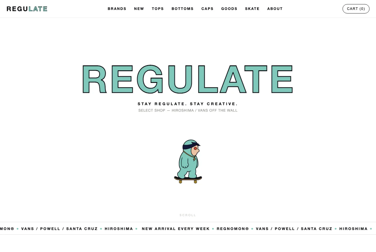 REGULATEのセレクトショップ提案サイトのトップ画面